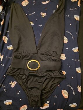 Jantzen Black One-Piece Swimsuit with Gold Buckle